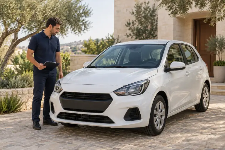 נציג השירות בודק את פרטי הרכב לפני האיסוף